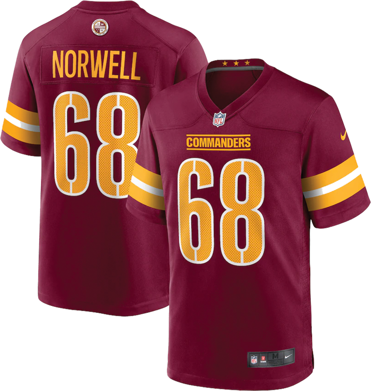 Norwell #68 Men's Washington Commanders Nike Burgundy Game Jersey